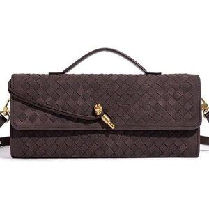 Compact Suede Crossbody Satchel with Metal Buckle - Perfect for Evenings